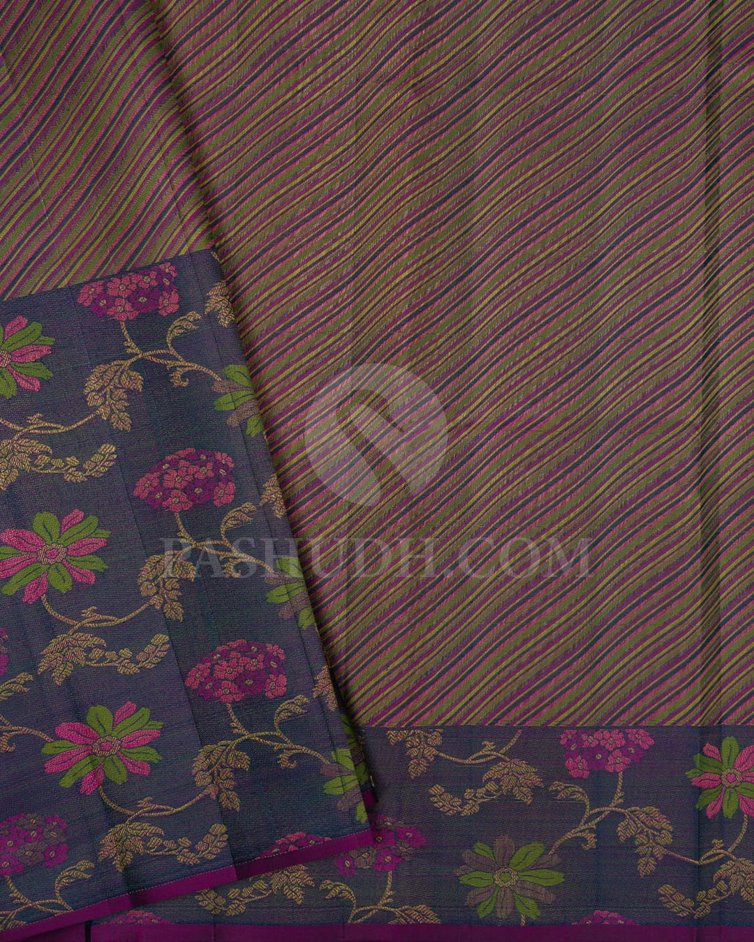 Sapphire Green Dual Shaded Teal Kanjivaram Silk Saree-DJ389(D)