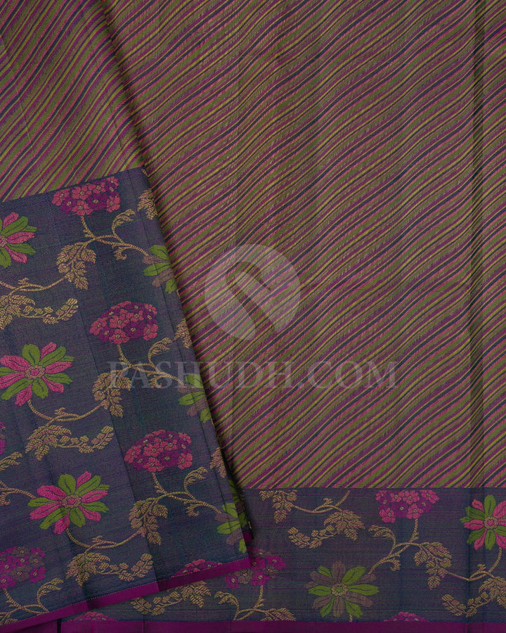 Sapphire Green Dual Shaded Teal Kanjivaram Silk Saree-DJ389(D)