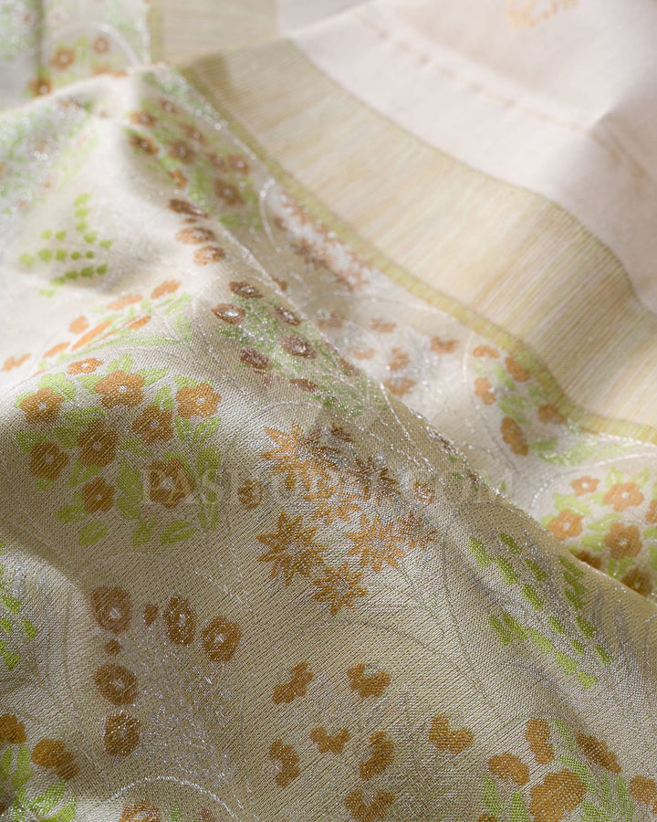 Cream,Light Green And Beige Kanjivaram Silk Saree-DJ396(C)