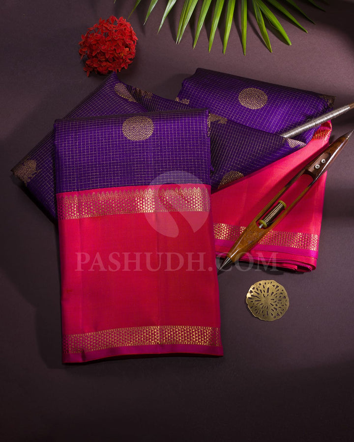 Deep Violet With Dual-Shaded Pink Kanjivaram Silk Saree-SP346