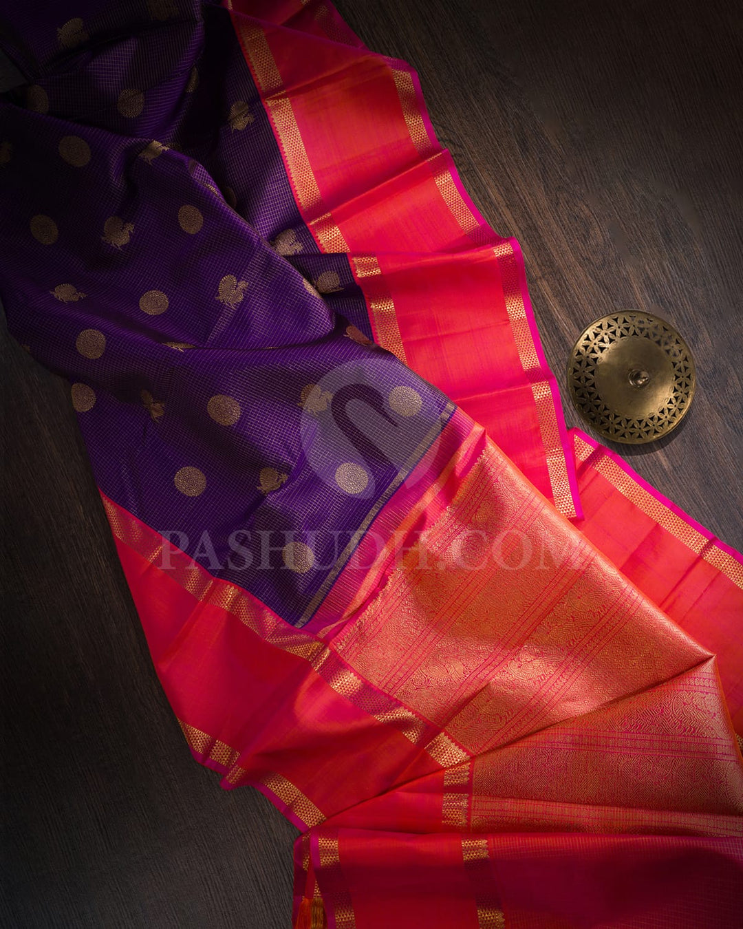Deep Violet With Dual-Shaded Pink Kanjivaram Silk Saree-SP346