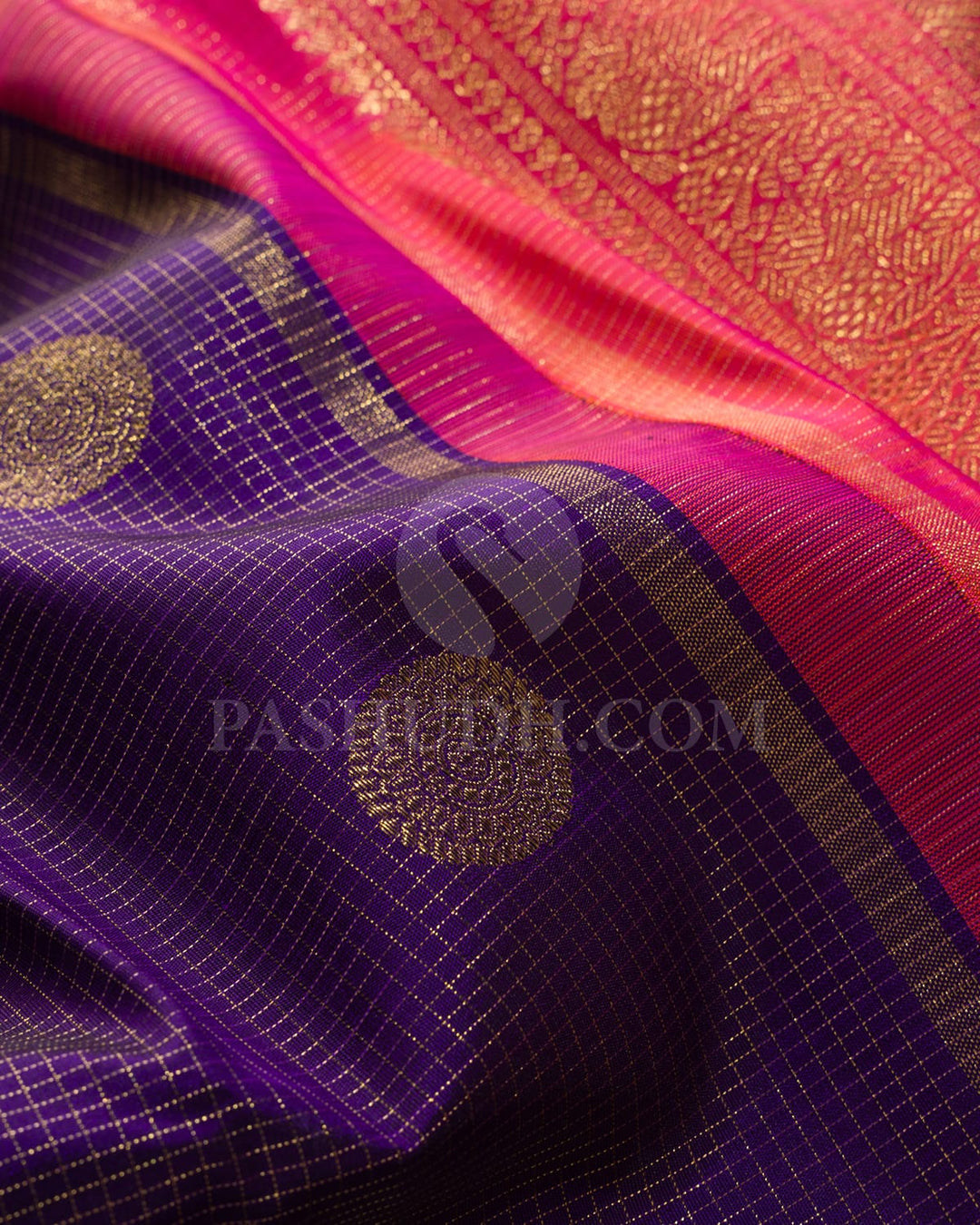Deep Violet With Dual-Shaded Pink Kanjivaram Silk Saree-SP346