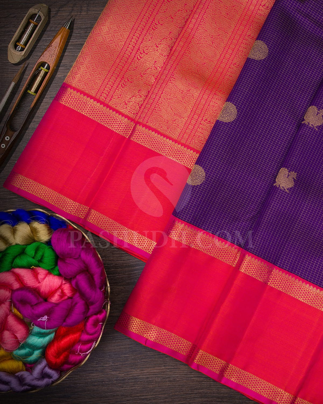 Deep Violet With Dual-Shaded Pink Kanjivaram Silk Saree-SP346