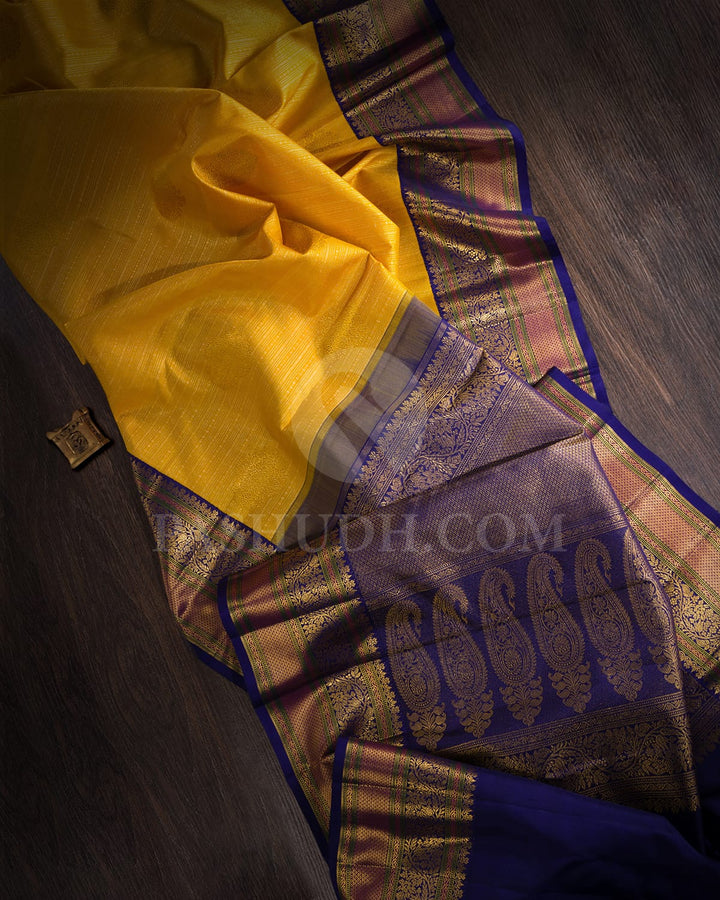 Turmeric Yellow With Royal Blue Kanjivaram Silk Saree-S1159(D)