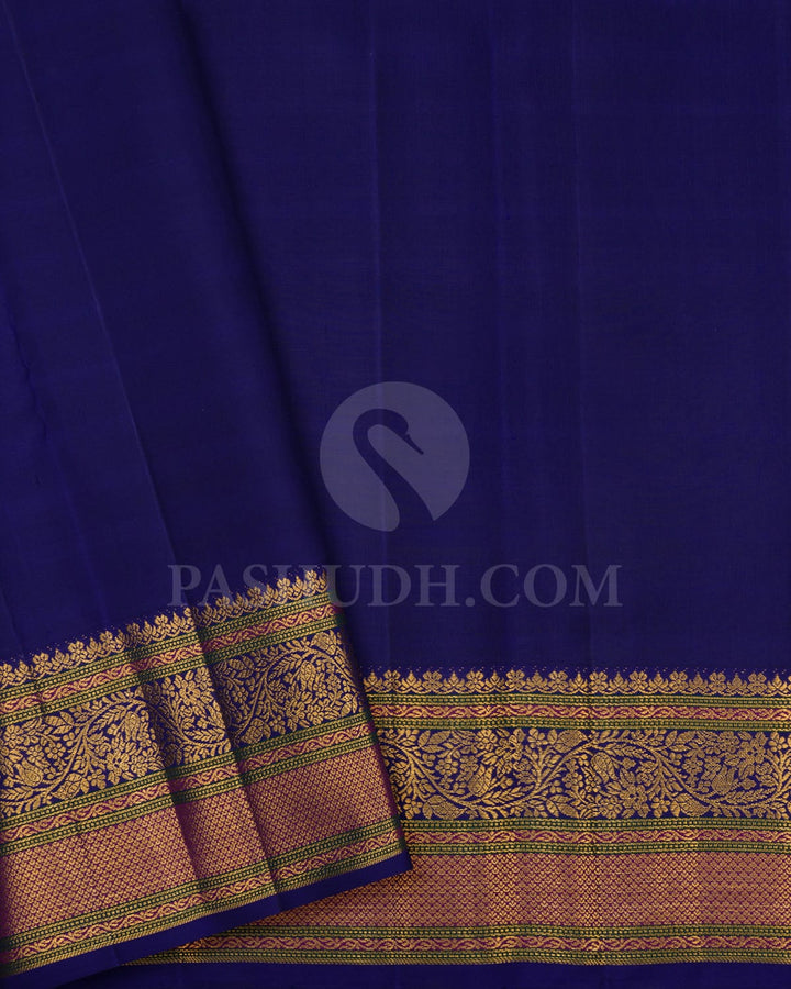 Turmeric Yellow With Royal Blue Kanjivaram Silk Saree-S1159(D)