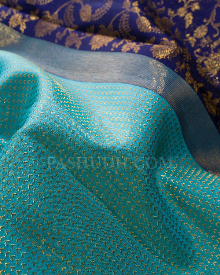 Turquoise With Royal Blue Kanjivaram Silk Saree-S1070(M)