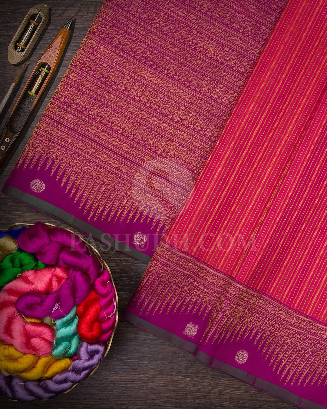 Dual Shaded Pink With Magenta Kanjivaram Silk Saree-S1494(D)