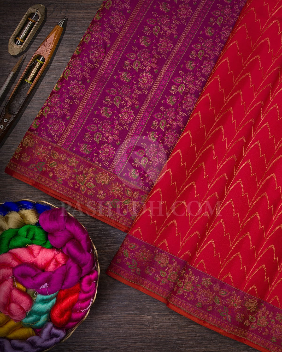Red And Magenta Kanjivaram Silk Saree-DJ393(C)