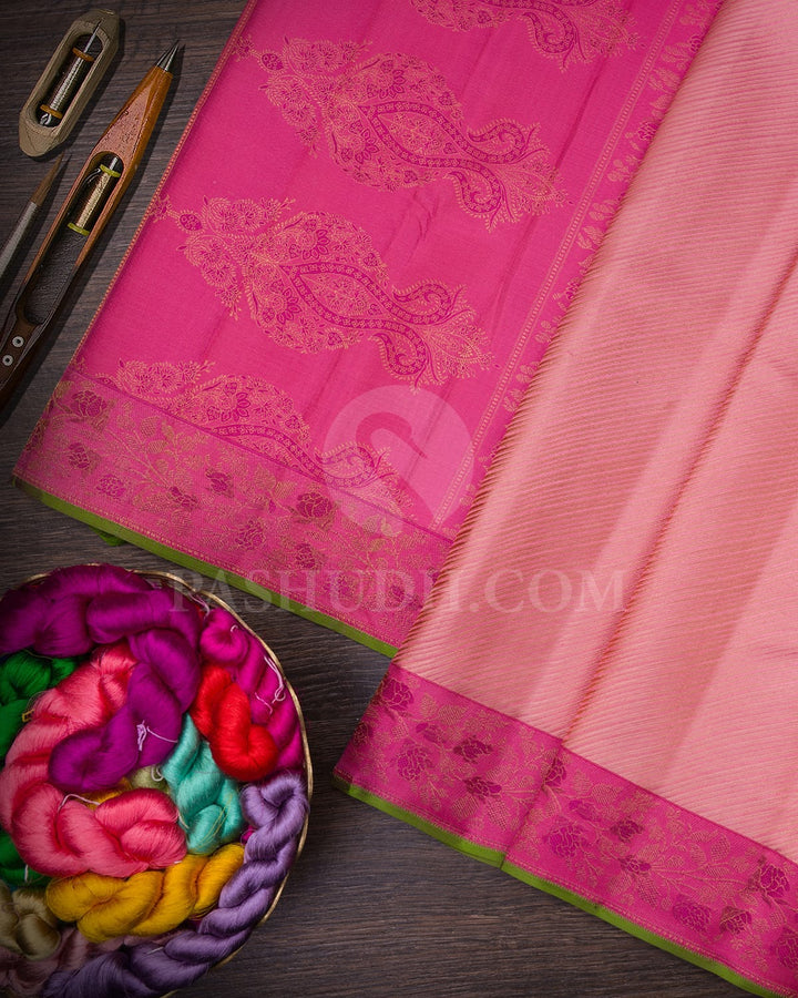 Baby Pink With Watermelon Pink Kanjivaram Silk Saree-DJ380(C)