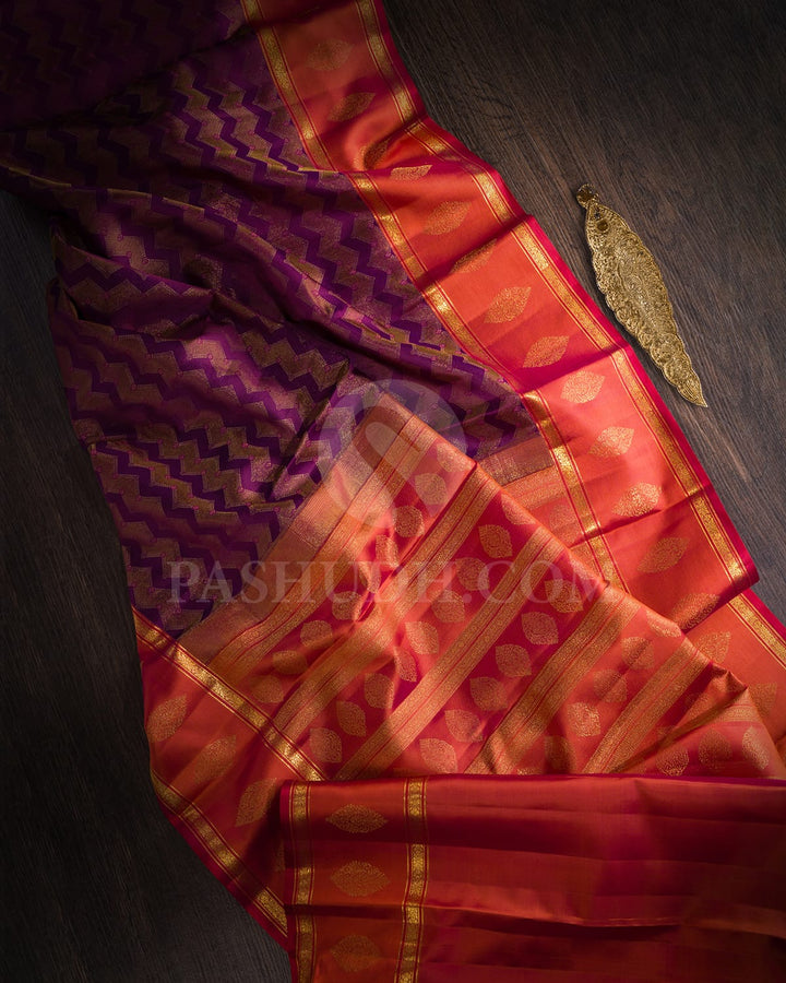 Purple And Burnt Orange Kanjivaram Silk Saree-D652(B)