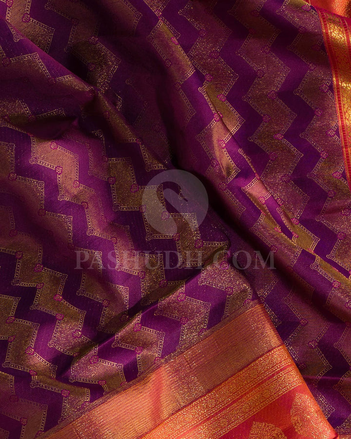 Purple And Burnt Orange Kanjivaram Silk Saree-D652(B)