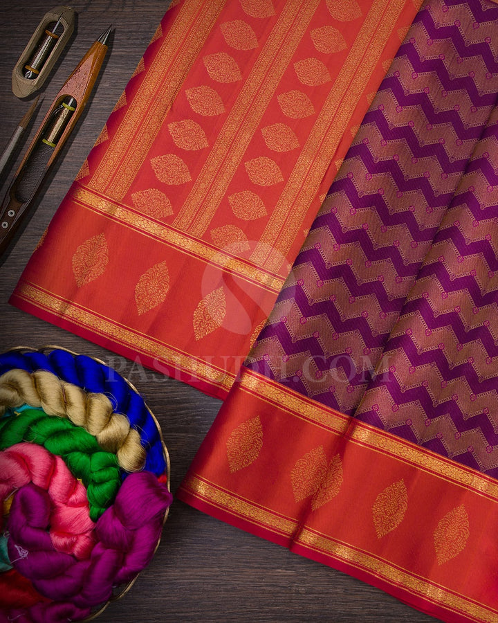 Purple And Burnt Orange Kanjivaram Silk Saree-D652(B)