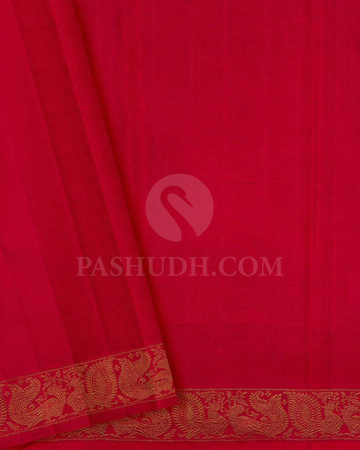 Half White With Dark Green Kanjivaram Silk Saree-S1579(A)