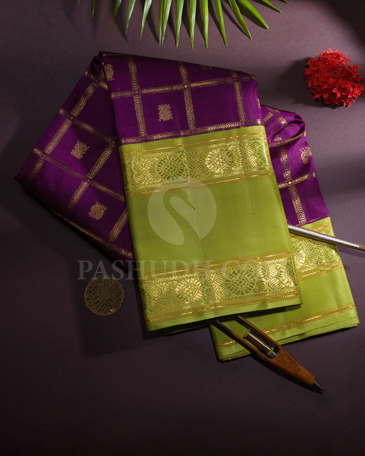 Plum With Pear Green Kanjivaram Silk Saree-S1587(A)