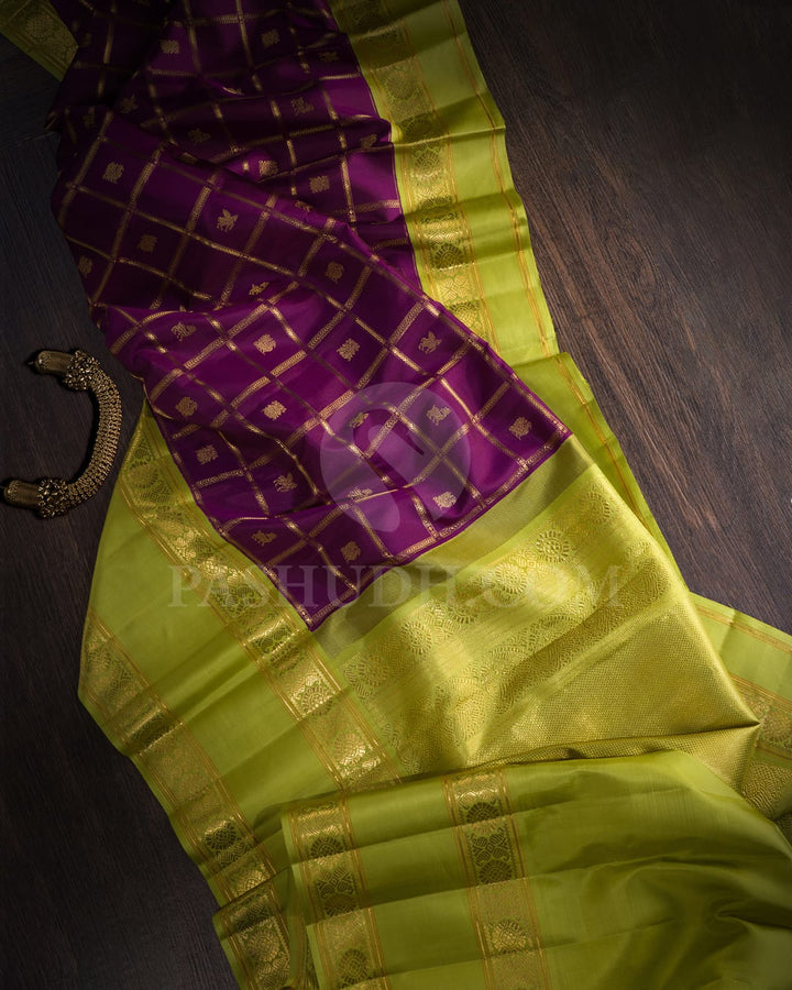 Plum With Pear Green Kanjivaram Silk Saree-S1587(A)