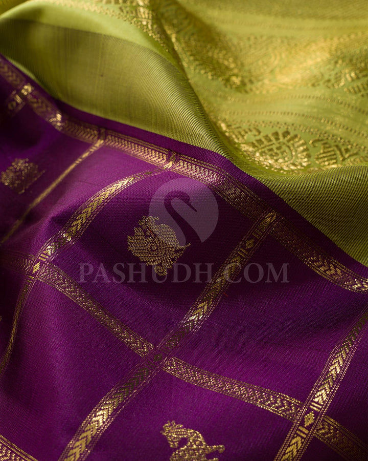 Plum With Pear Green Kanjivaram Silk Saree-S1587(A)
