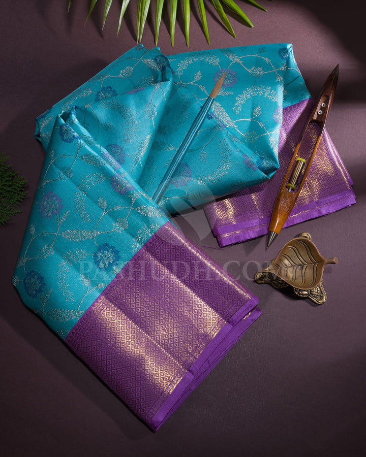 Sky Blue With Lavender Kanjivaram Silk Saree-S1244(C)