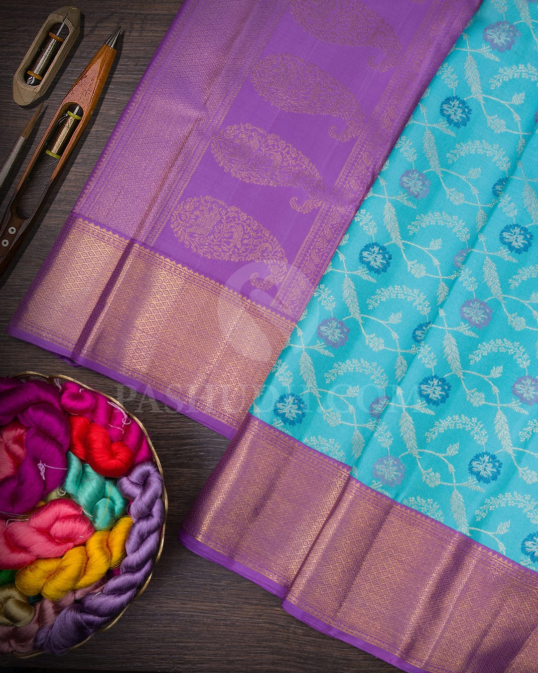 Sky Blue With Lavender Kanjivaram Silk Saree-S1244(C)