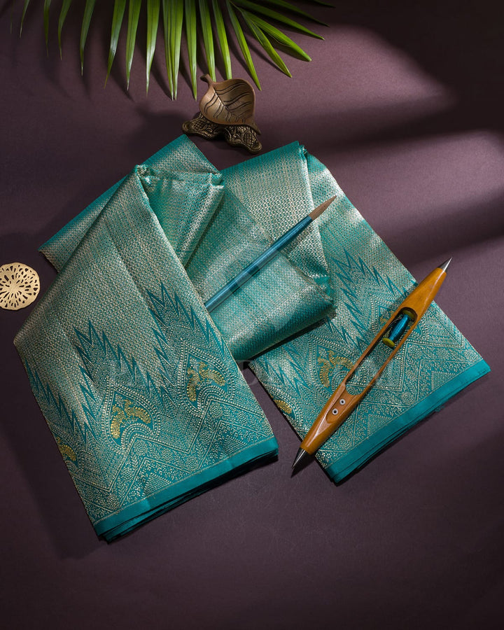 Shimmering Turquoise Blue Kanjivaram Silk Saree-S1211(B)
