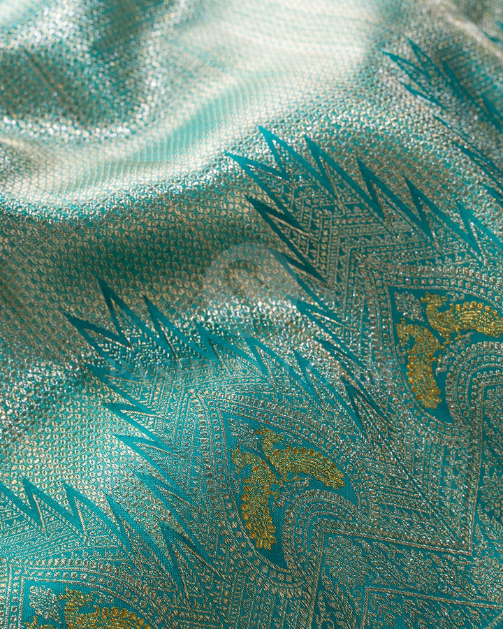 Shimmering Turquoise Blue Kanjivaram Silk Saree-S1211(B)