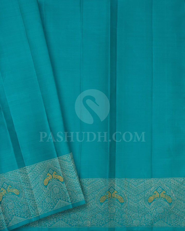 Shimmering Turquoise Blue Kanjivaram Silk Saree-S1211(B)