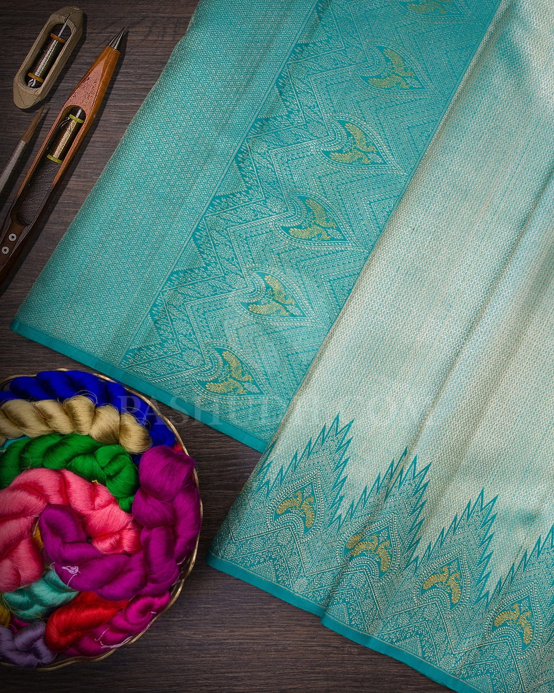 Shimmering Turquoise Blue Kanjivaram Silk Saree-S1211(B)
