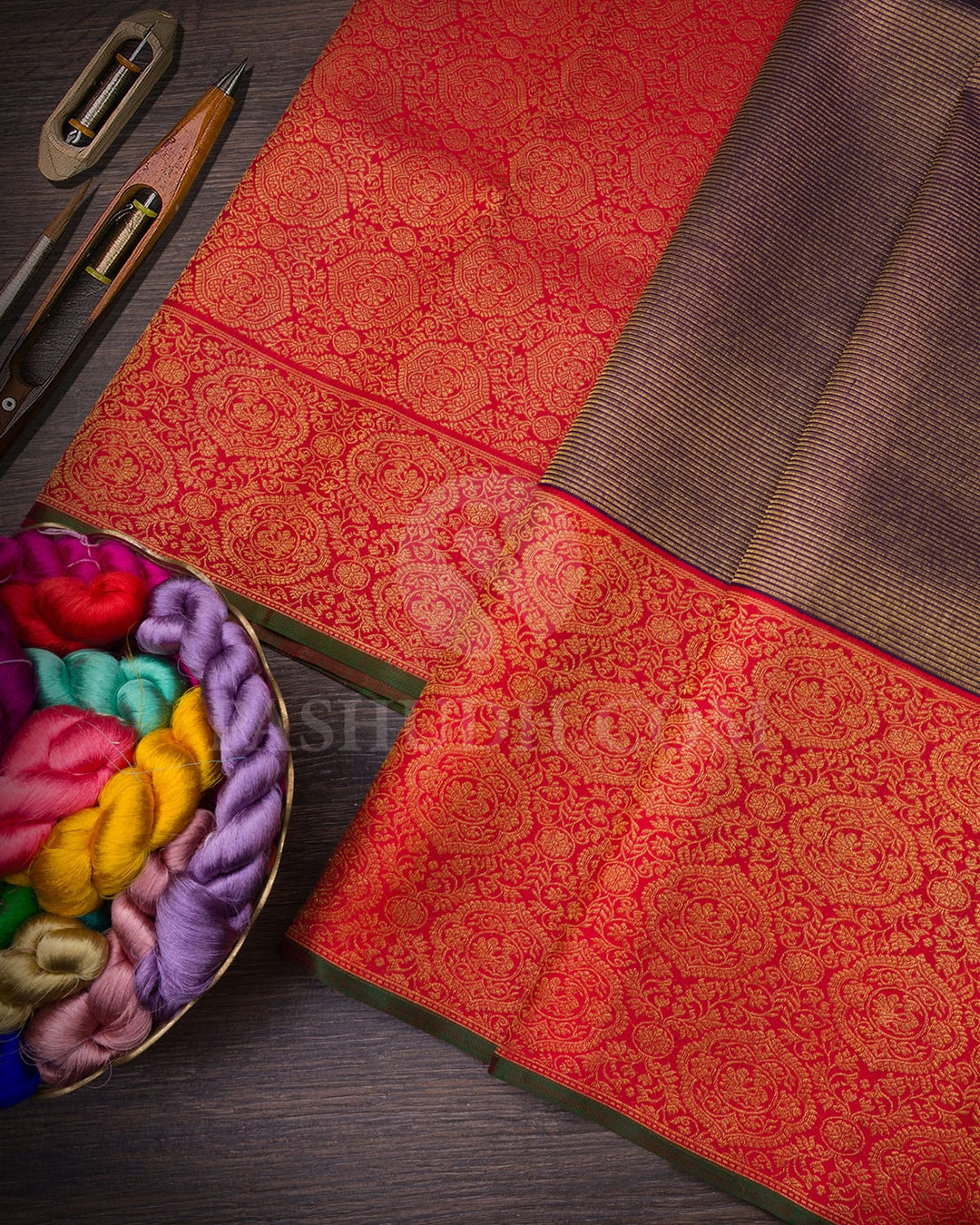 Purple And Red Bridal Kanjivaram Silk Saree-S1168(C)
