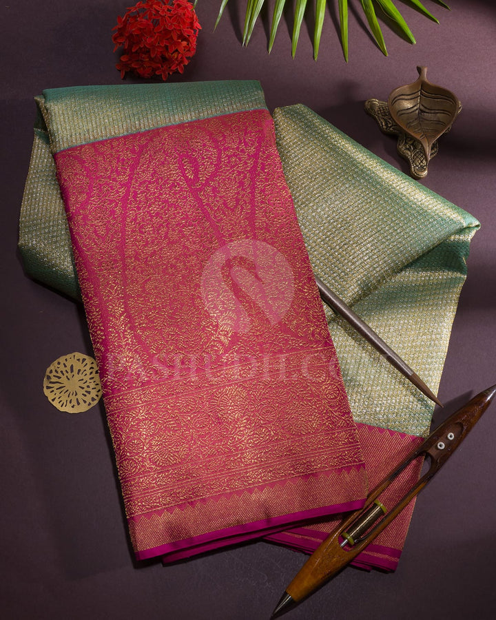 Light Green With Watermelon Pink Kanjivaram Silk Saree-S1287(D)