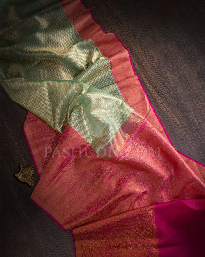 Light Green With Watermelon Pink Kanjivaram Silk Saree-S1287(D)
