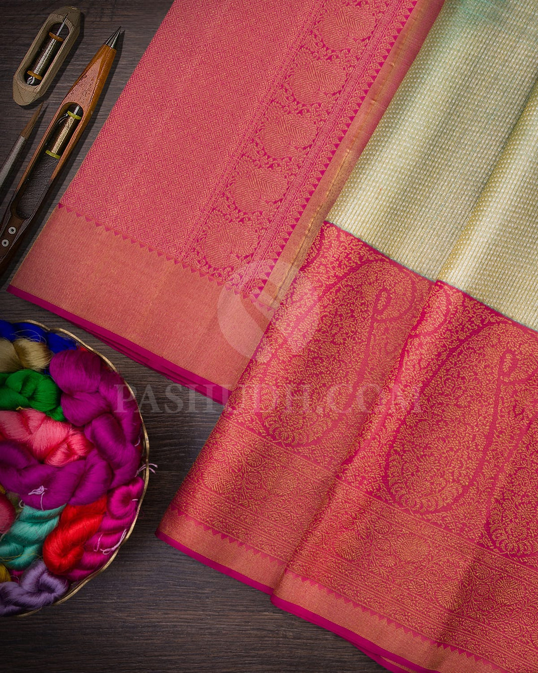 Light Green With Watermelon Pink Kanjivaram Silk Saree-S1287(D)