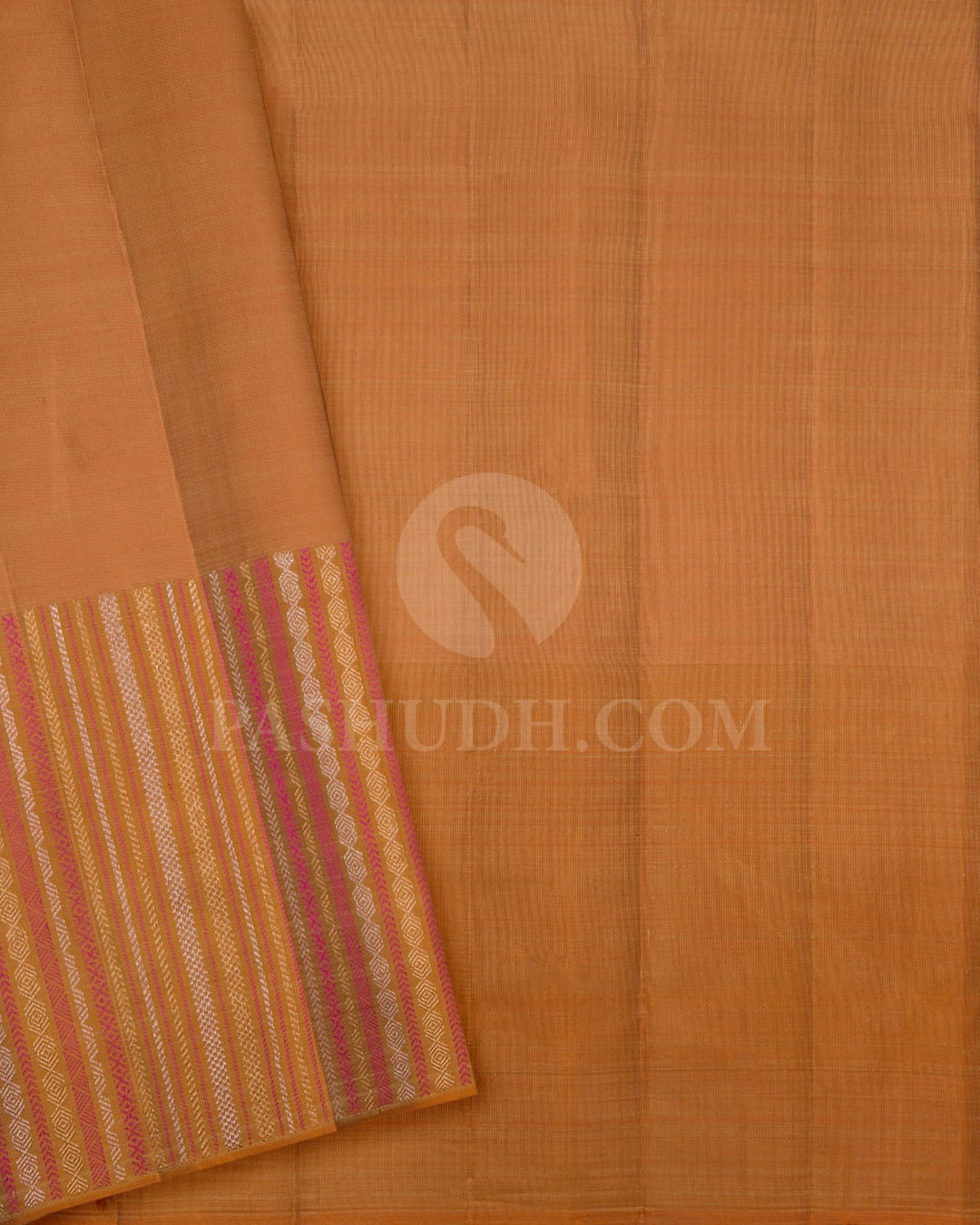 Beige With Rust Orange Kanjivaram Silk Saree-S1591(A)