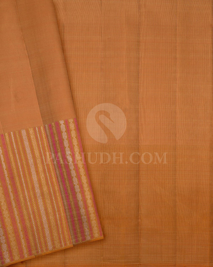 Beige With Rust Orange Kanjivaram Silk Saree-S1591(A)