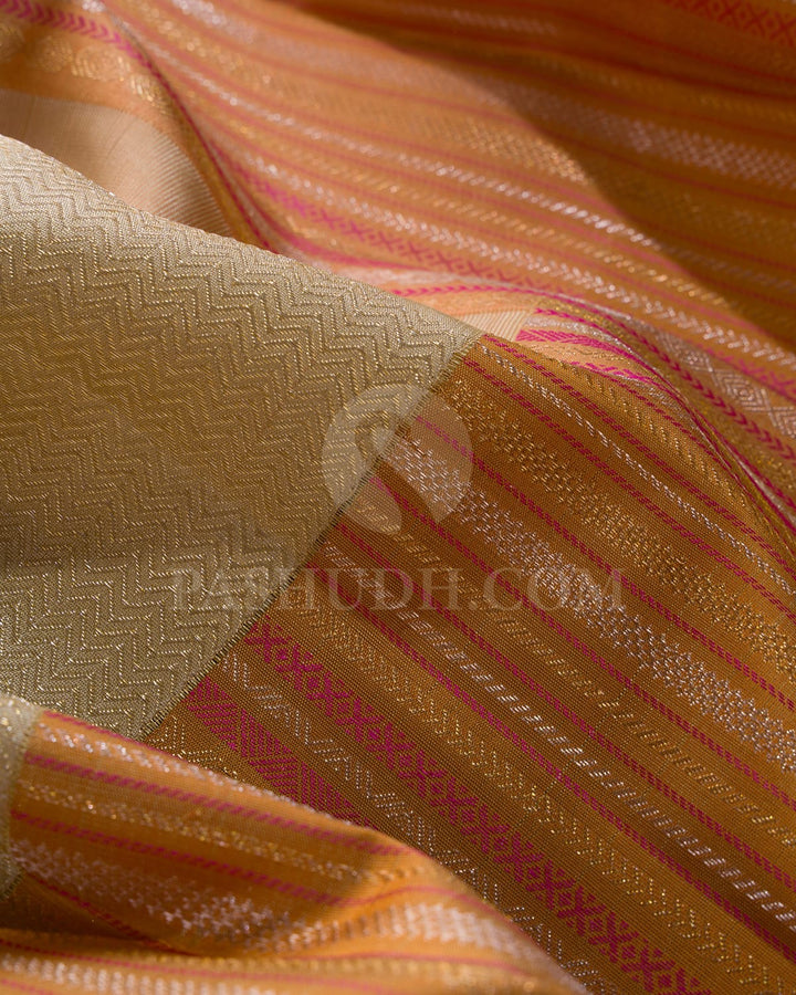 Beige With Rust Orange Kanjivaram Silk Saree-S1591(A)