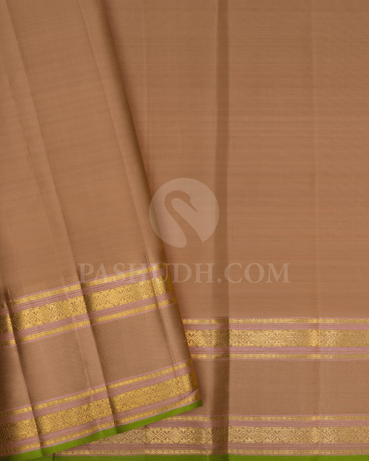 Mustard Yellow And Khaki Kanjivaram Silk Saree-DJ398(B)