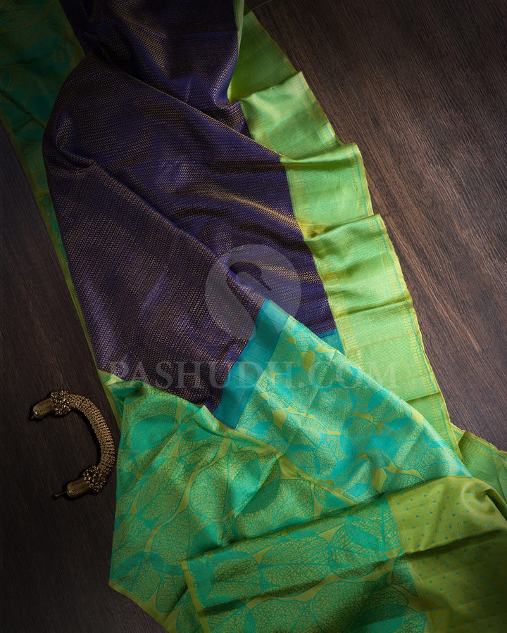 Royal Blue With Light Green Kanjivaram Silk Saree-D658(A)