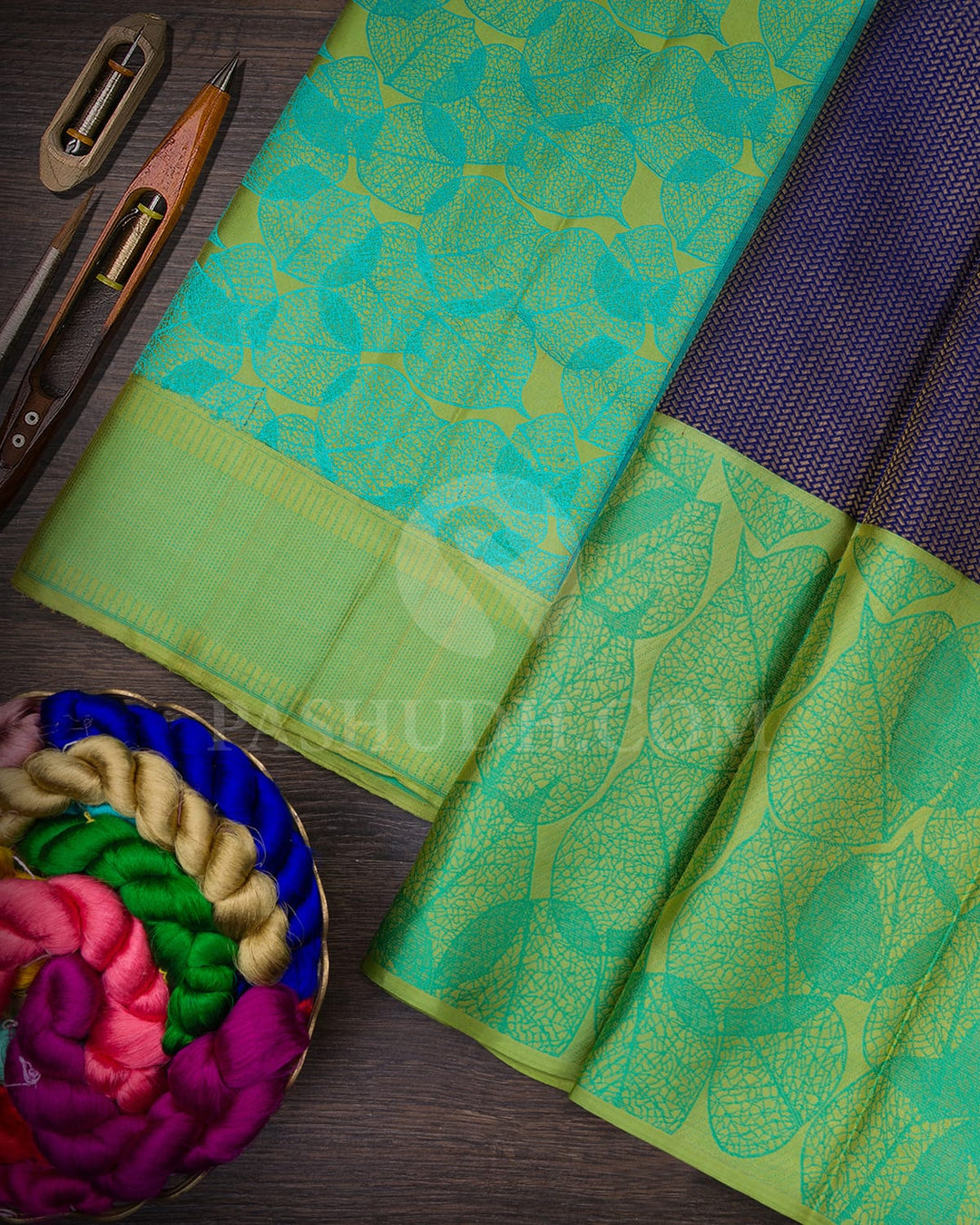 Royal Blue With Light Green Kanjivaram Silk Saree-D658(A)