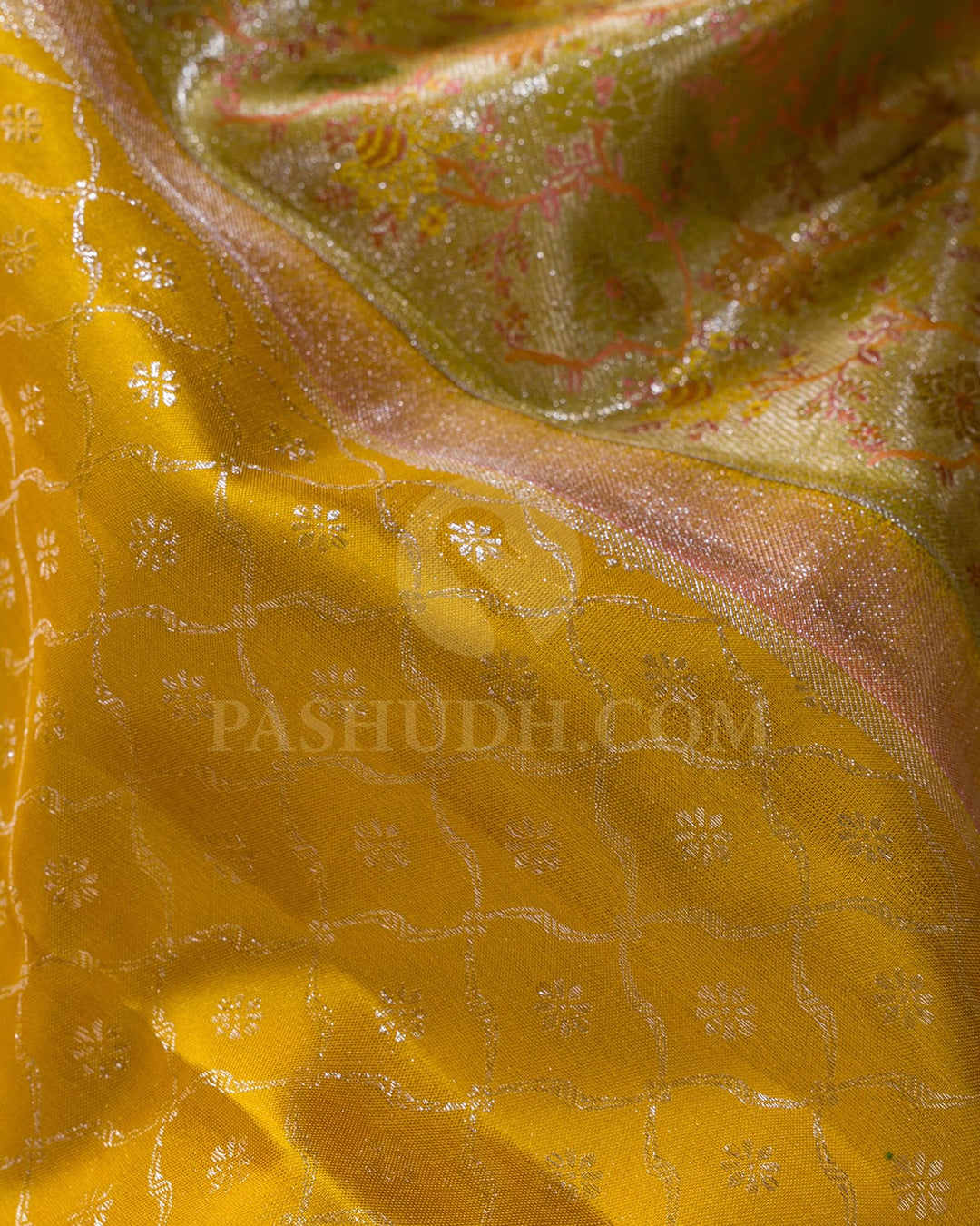 Bright Yellow With Light Green Kanjivaram Silk Saree-D657(A)