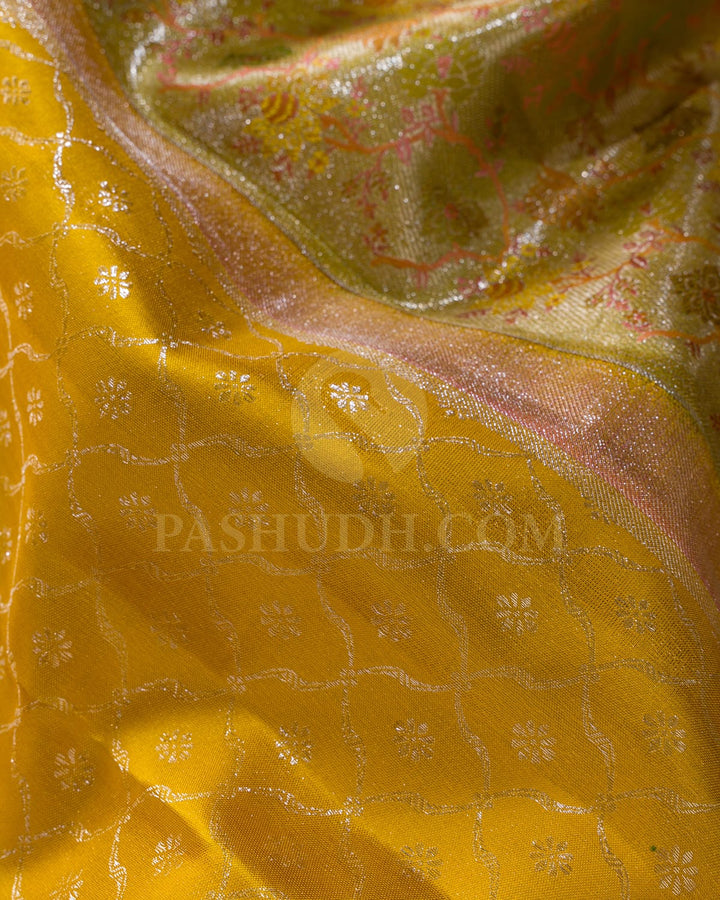 Bright Yellow With Light Green Kanjivaram Silk Saree-D657(A)