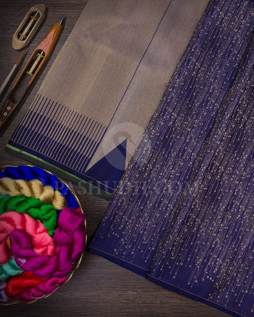 Royal Blue With Light Green Borderless Traditional Kanjivaram Silk Saree-DJ305(J)