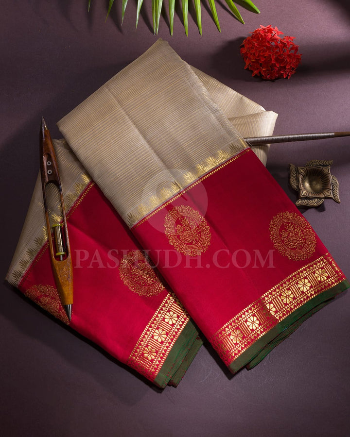 Cream With Red Kanjivaram Silk Saree-S1584(A)