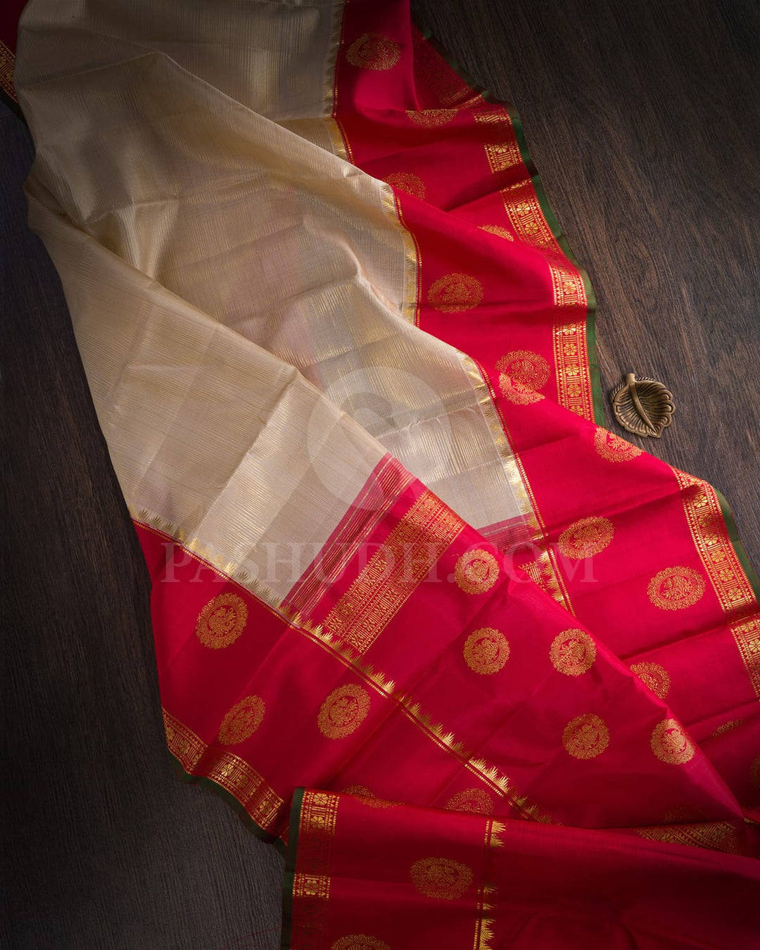 Cream With Red Kanjivaram Silk Saree-S1584(A)