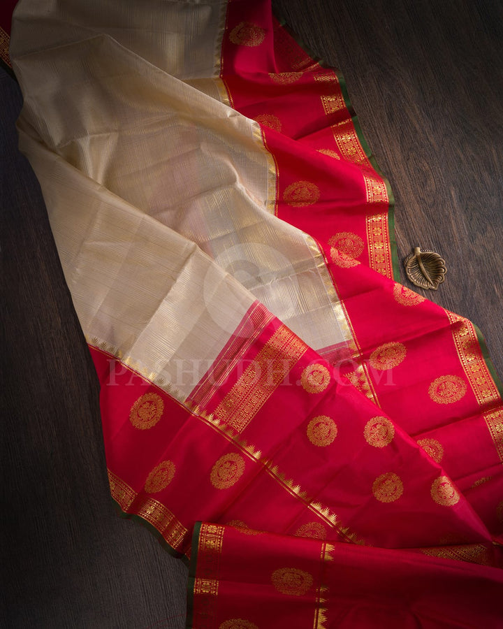 Cream With Red Kanjivaram Silk Saree-S1584(A)