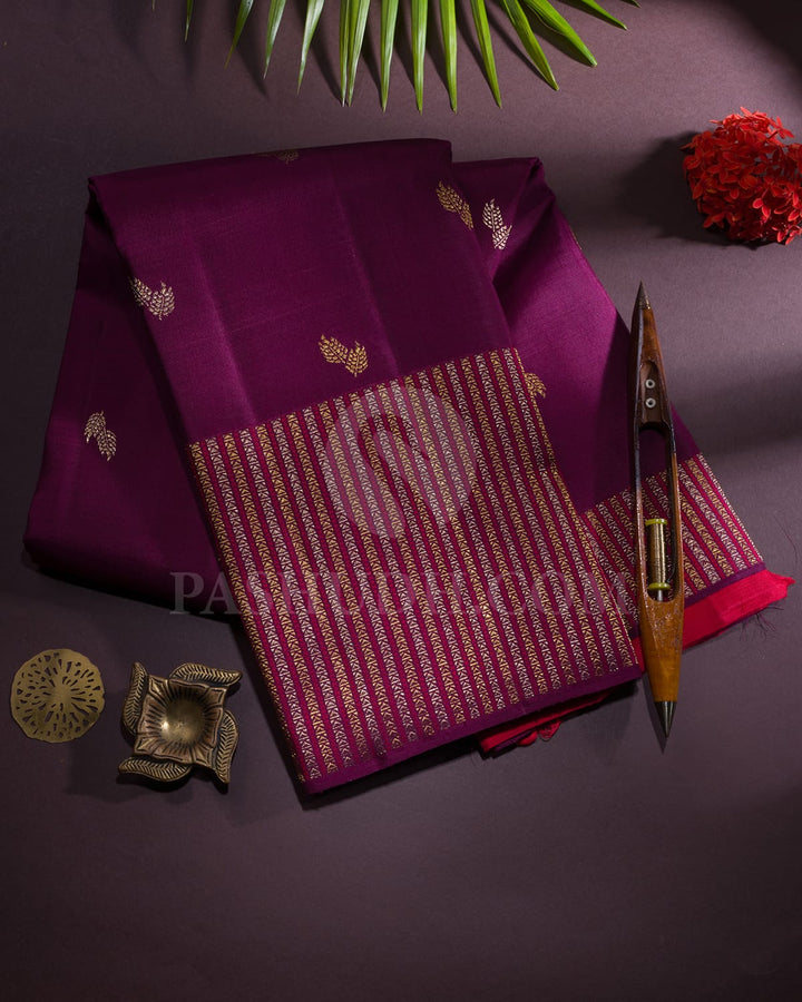 Burgundy With Red Kanjivaram Silk Saree-S1589(A)