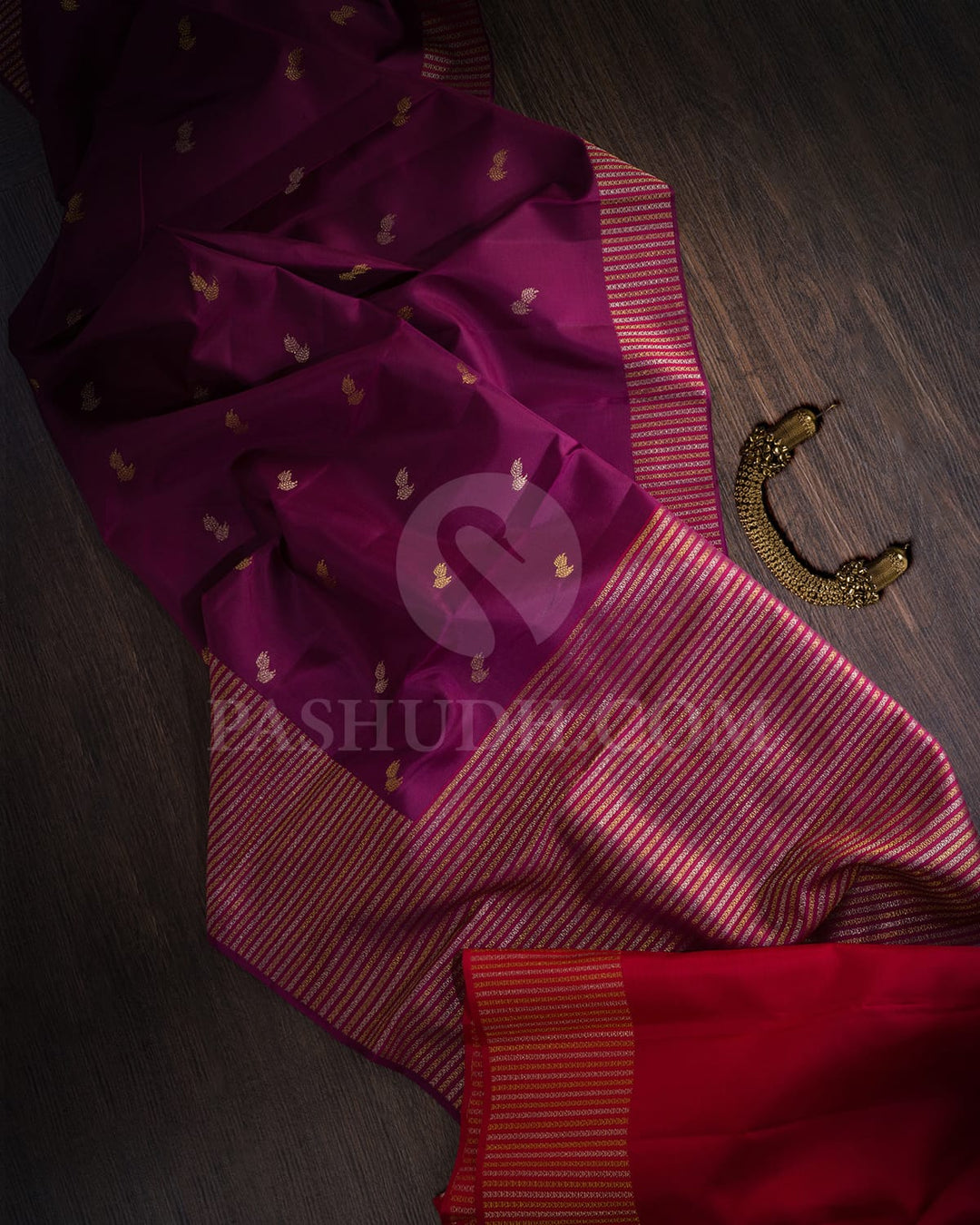 Burgundy With Red Kanjivaram Silk Saree-S1589(A)
