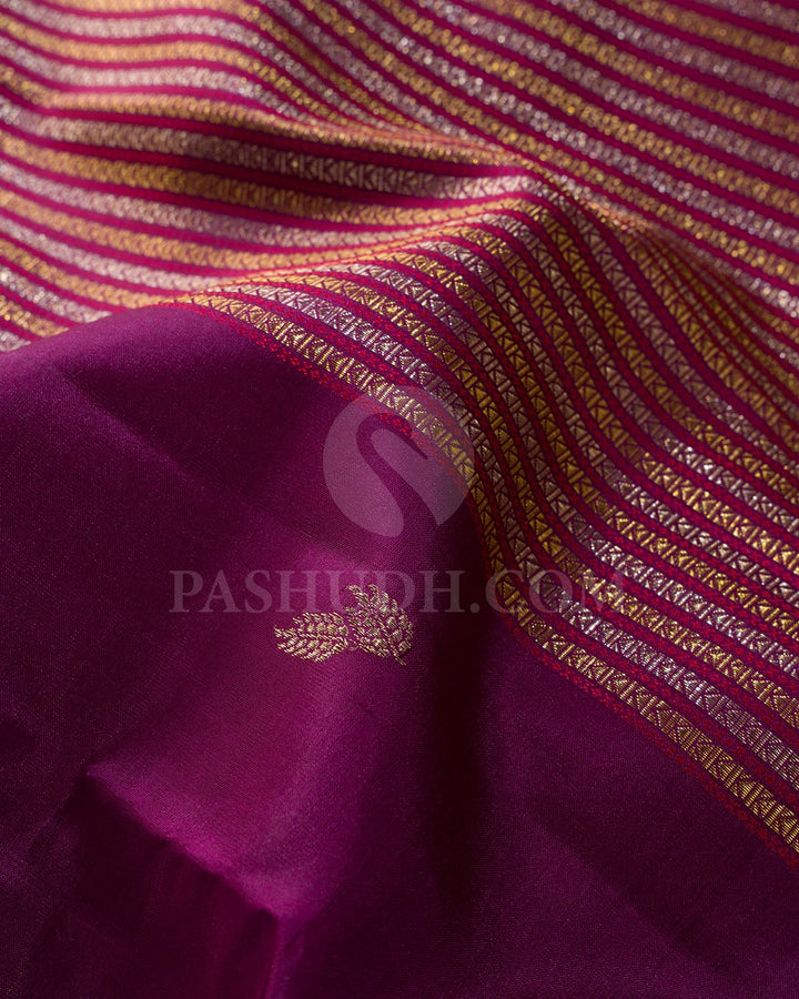 Burgundy With Red Kanjivaram Silk Saree-S1589(A)