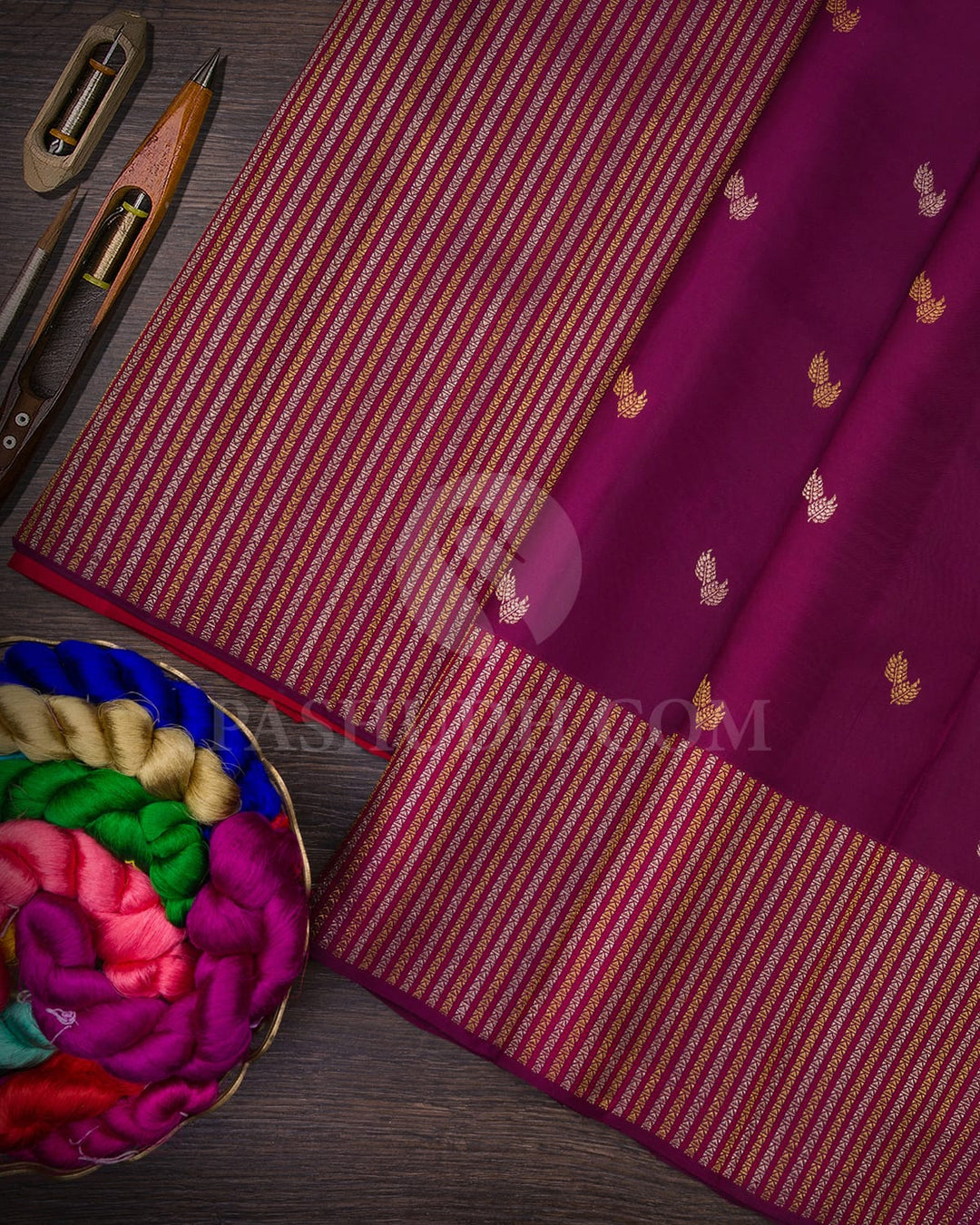 Burgundy With Red Kanjivaram Silk Saree-S1589(A)