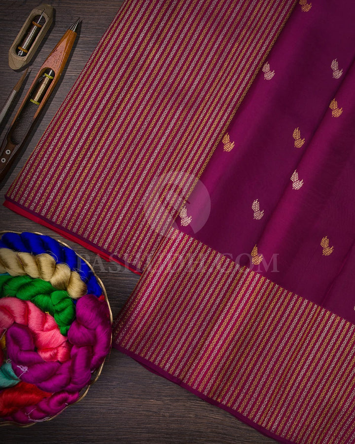 Burgundy With Red Kanjivaram Silk Saree-S1589(A)