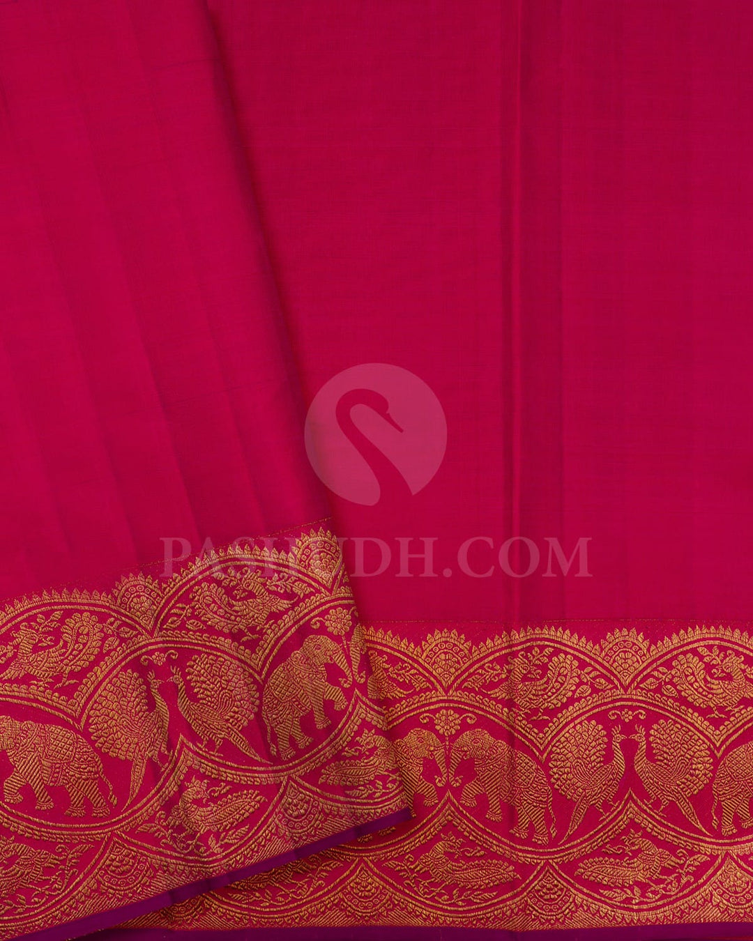 Half White With Rani Pink Kanjivaram Silk Saree-S1514(B)