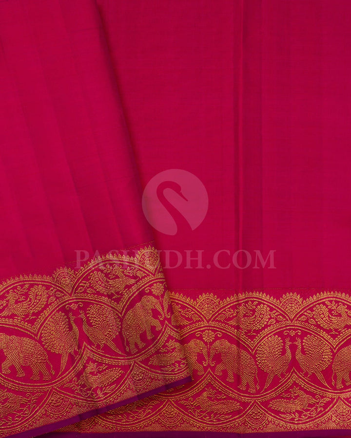 Half White With Rani Pink Kanjivaram Silk Saree-S1514(B)