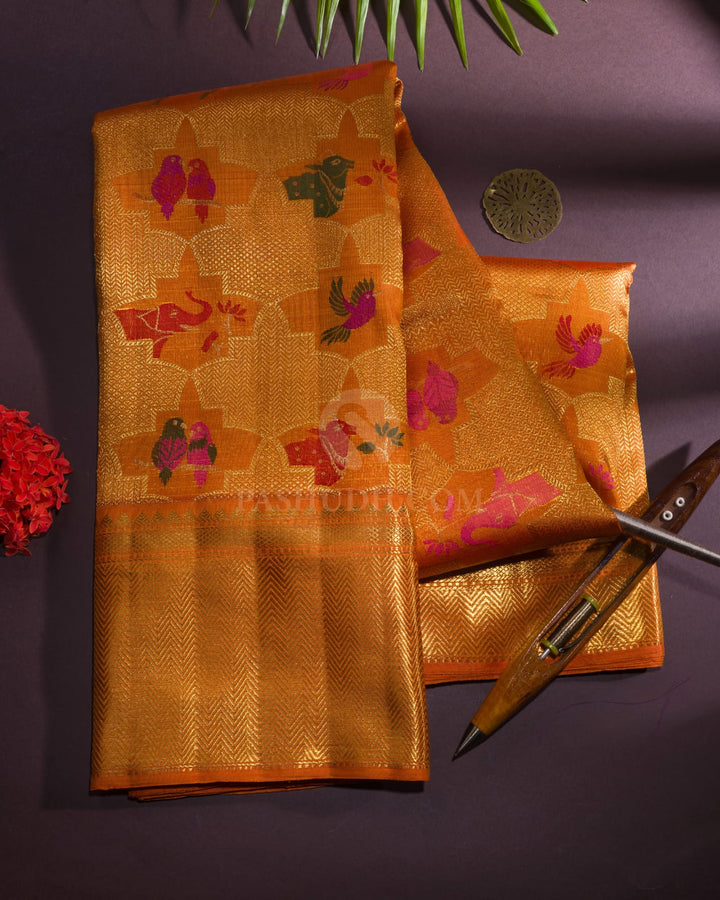 Orange Pure Zari Kanjivaram Silk Saree-P208(A)